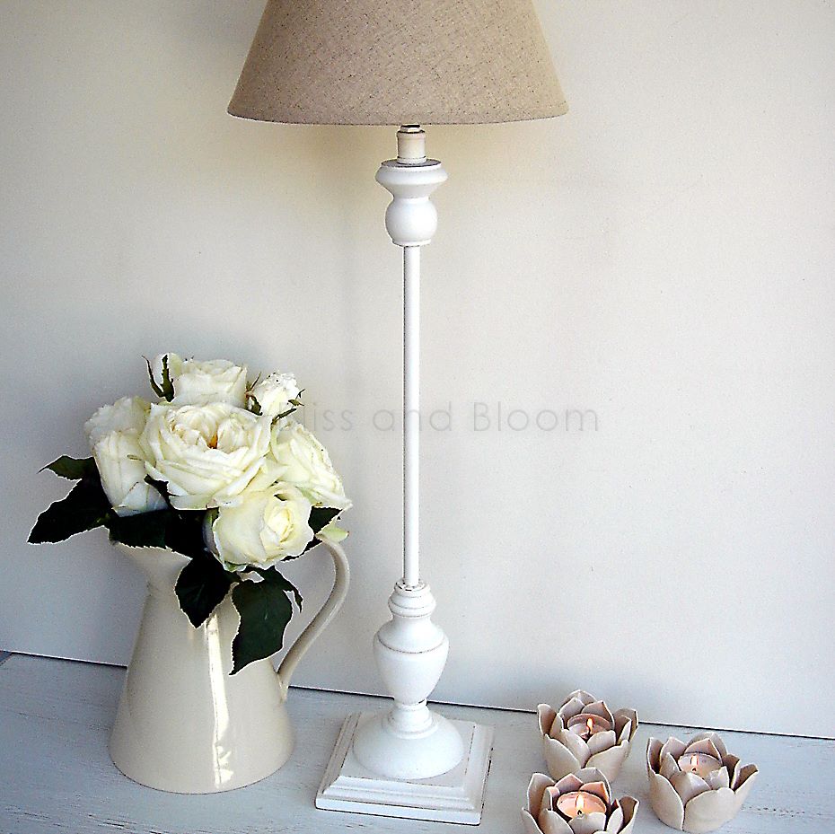 White table lamp & beige shade Bliss and Bloom